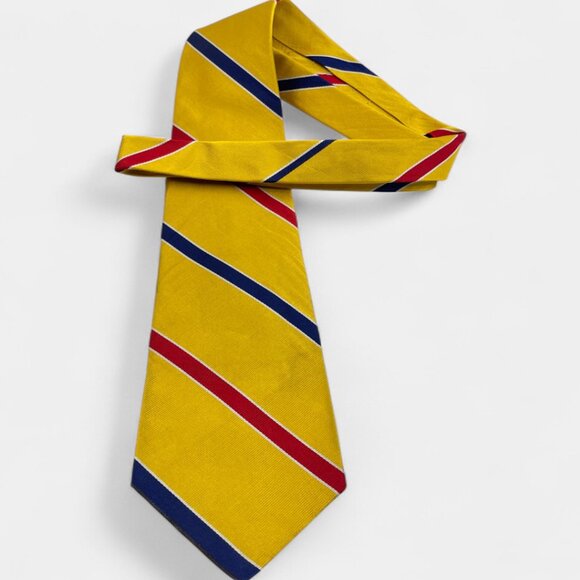 Polo Ralph Lauren Striped Vintage Silk Tie Office Business Hand Made Yellow Red - Picture 3 of 7